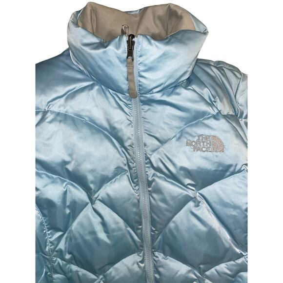 North Face Baby Blue 550 Goose Down Y2K Puffer Jacket size Large - Picture 3 of 16